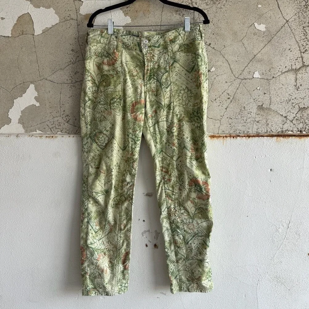 Anthropologie Pilcro Pants Green Floral Print‎ Low Rise The Wanderer Garden 29